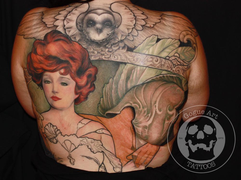 Tattoos - in progress mucha style back piece  - 59602